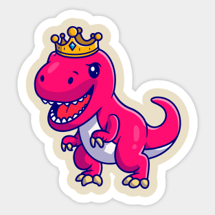 Cute Dinosaur Queen With Crown Cartoon Sticker